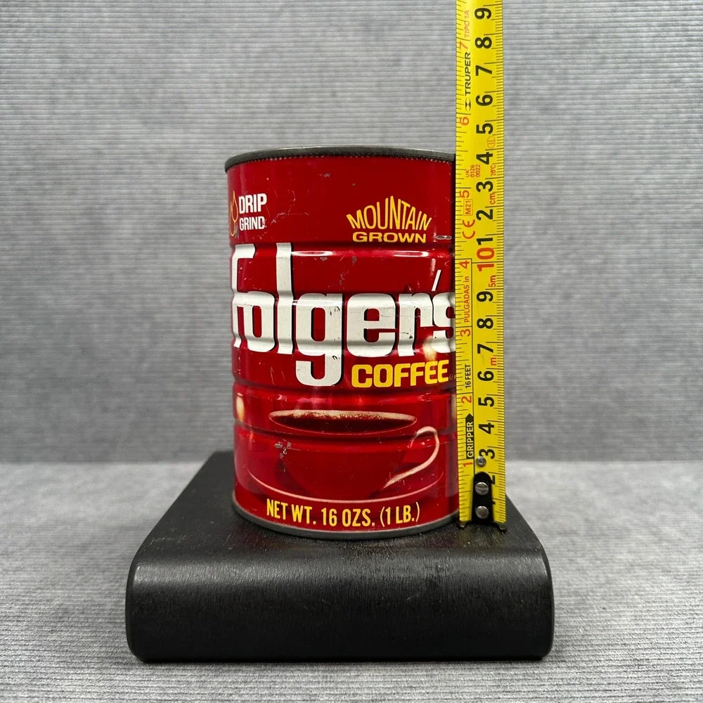 Vintage Folgers Coffee Tin 1 lb Mountain Grown Red Metal Canister Drip Grind